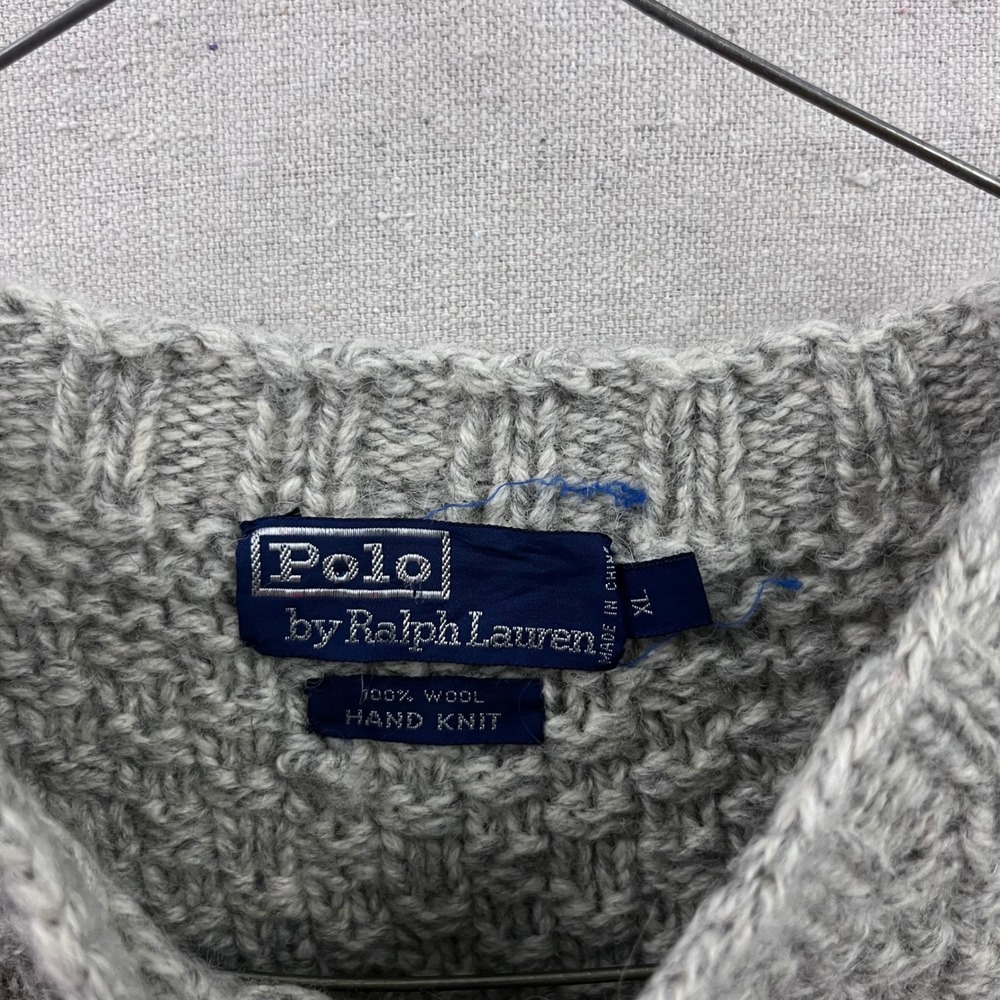 Polo Ralph Lauren Sweater Mens XL Grey Wool Hand Knit Fair Isle Vintage Chunky - Picture 3 of 5